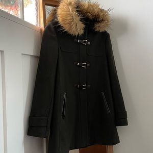 Forest Green Cole Haan Coat with Fur Hoodie